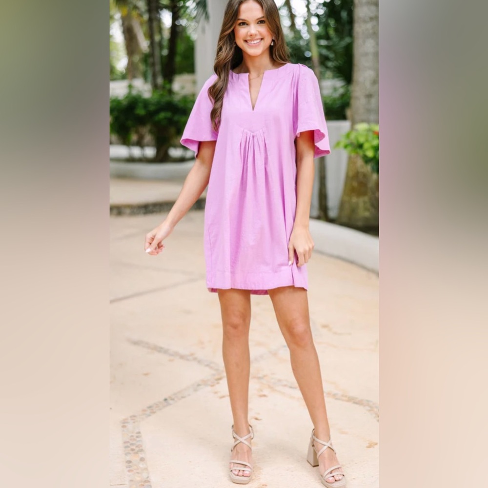 Mint Julep Boutique Lavender & Pink Cotton Flutter Sleeve Dress | XL | NWT